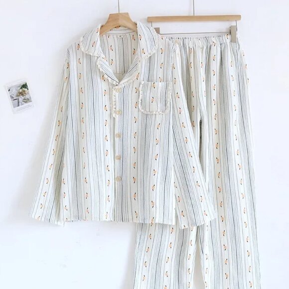 The Bloom - 100% Cotton Muslin Pajama in Sunpetal Stripes - Picture 1 of 3